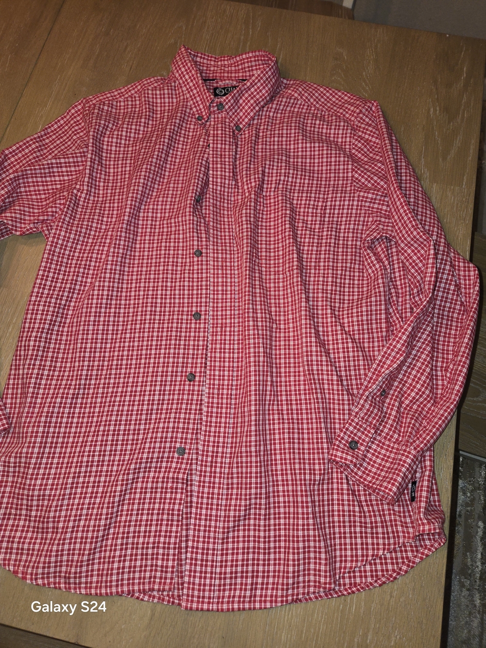 Chaps Mens L Red and White Plaid Button-Down Shirt